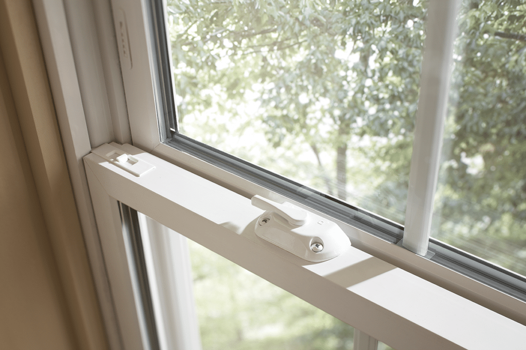 Here you can see the upgraded hardware that comes standard on Preservation windows. Each double hung window will have double locks when over 26" wide for added security.