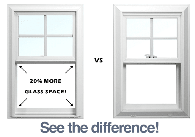 Here you can see how the slim frames allow for more glass area in Preservation windows than other brands.